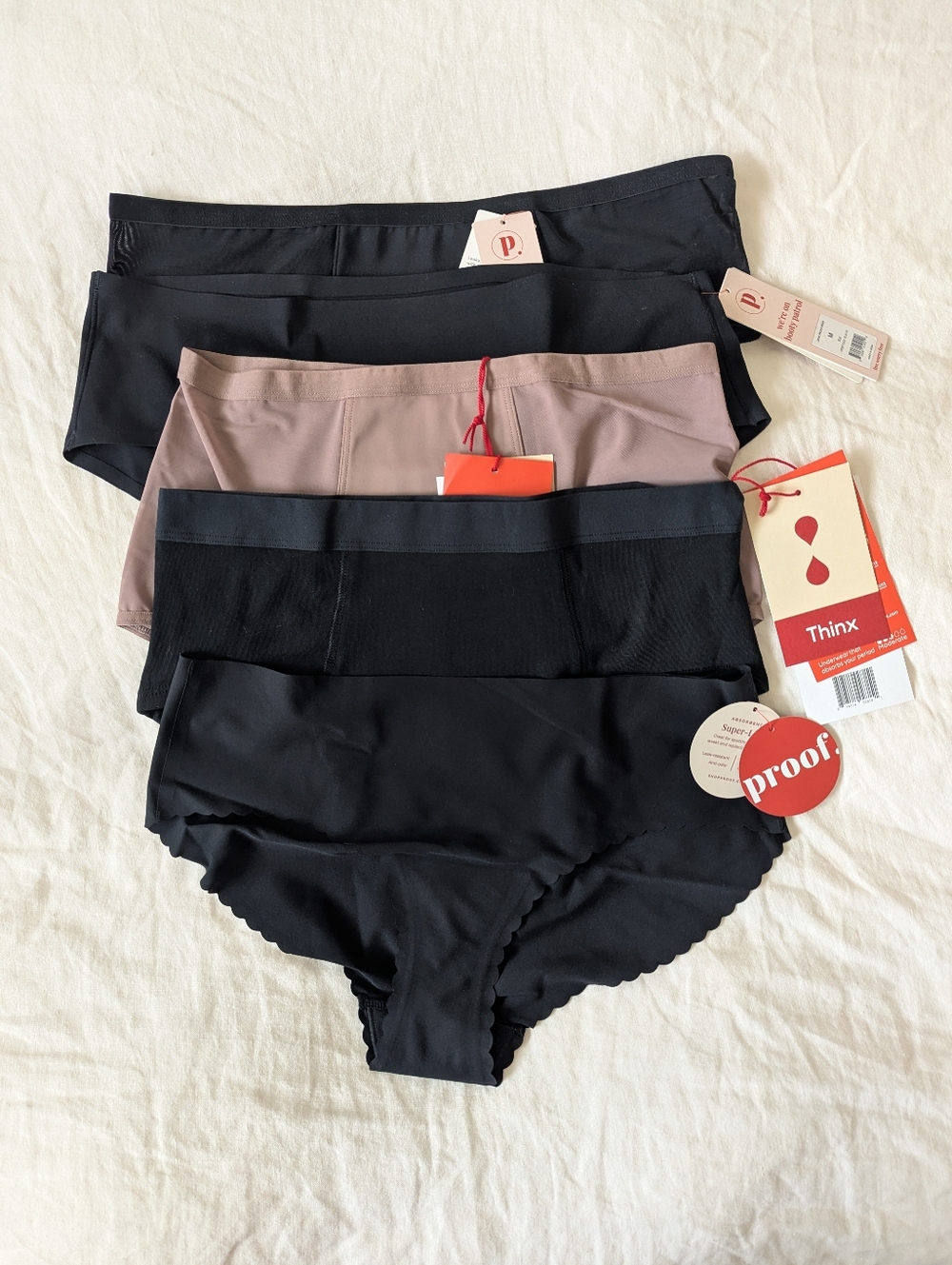 5 pairs period underwear from proof, thinx M
